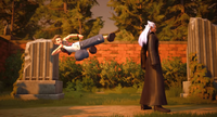 Hayner attempts to drop-kick Ansem.