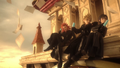 Xion, Axel, and Roxas eating sea-salt ice cream atop the clock tower in the opening.