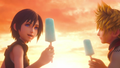 Xion smiling after being handed ice cream.