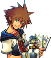 Transparent cut of Jiminy on Sora's hand.