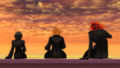 Roxas, Axel, and Xion laugh while eating their sea-salt ice cream.