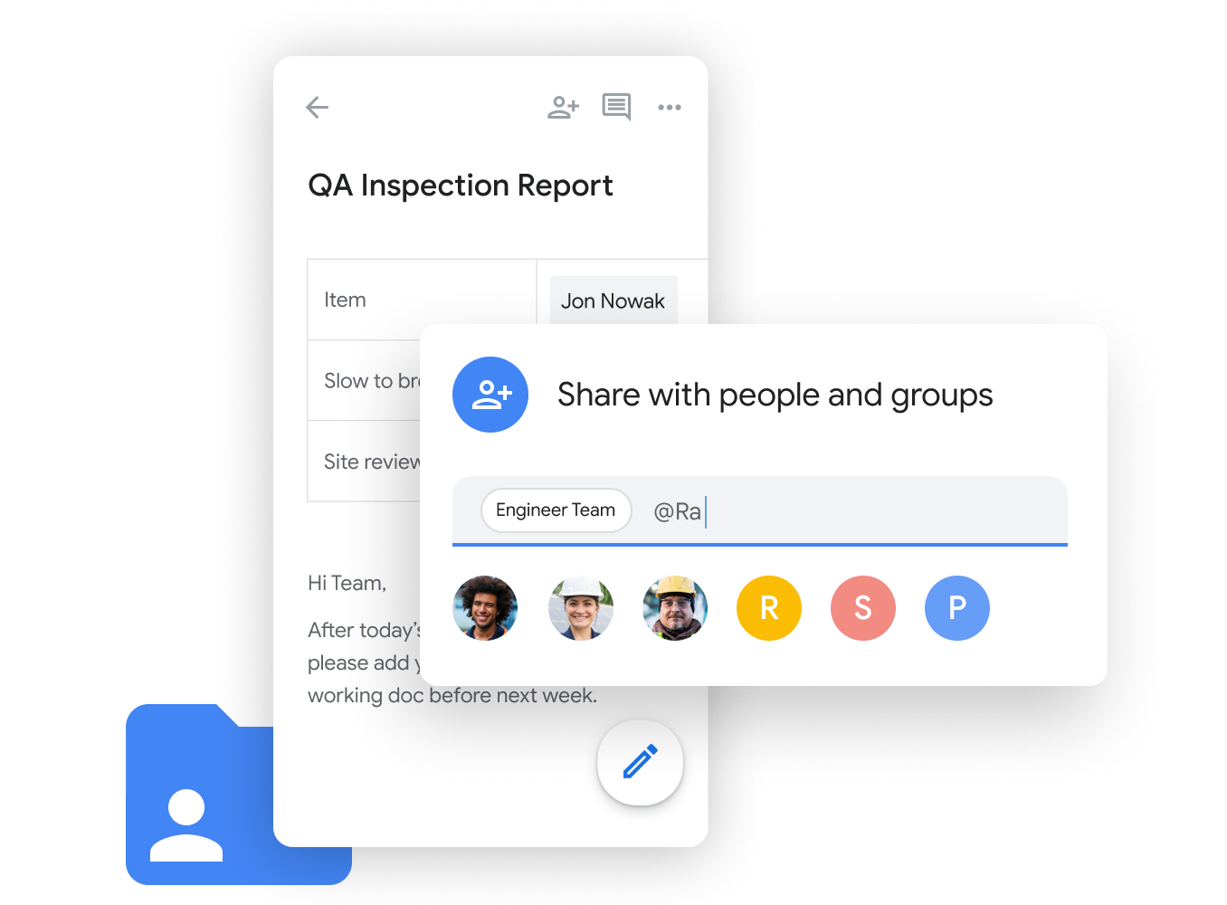 Illustration graphique de Workspace – des collègues partagent et modifient facilement des feuilles de calcul Google avec Google Chat