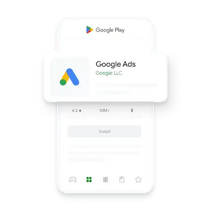 Illustration of the Google Ads mobile app in the Google Play store.