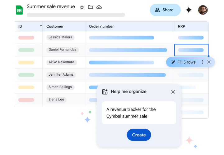  Gemini pour Sheets peut créer un outil de suivi de projet avec "M'aider à organiser"