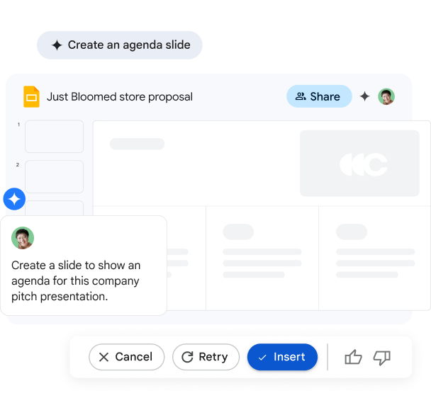 Gemini en Presentaciones crea una agenda para la presentación de una propuesta de una empresa.