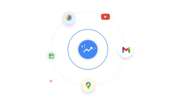 Berbagai ikon Google yang disusun menjadi lingkaran