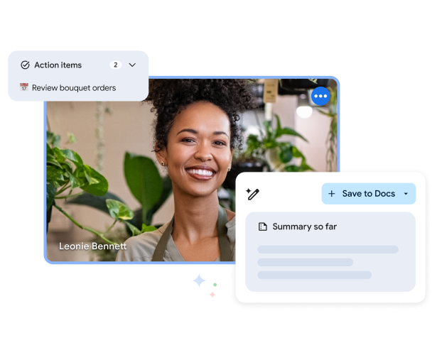 Một nhân viên sử dụng Gemini để tạo tài liệu tóm tắt cho một mục hành động trong Lịch.