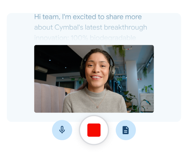 A team member recording a video of themselves with their script prompted above