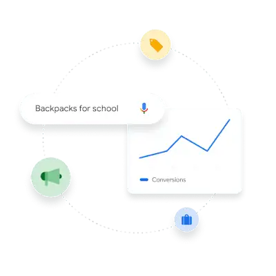 Search for ’backpacks for school’ and corresponding graph of conversions