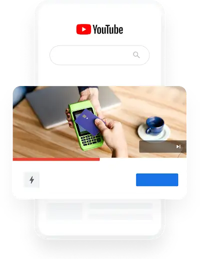 YouTube-Anzeige für eine Bank mit einem Foto einer Person, die mit ihrem Smartphone bezahlt