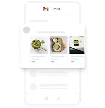Contoh iklan Peningkat Permintaan seluler di aplikasi Gmail, yang menampilkan beberapa gambar matcha organik.