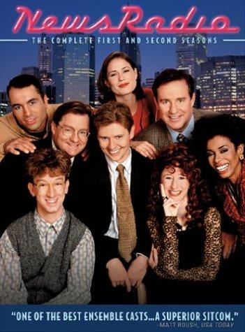 Andy Dick, Dave Foley, Maura Tierney, Khandi Alexander, Phil Hartman, Vicki Lewis, Joe Rogan, and Stephen Root in NewsRadio (1995)