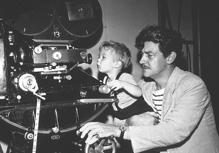 Preston Sturges and 2 year old son directing "Hail The Conquering Hero" 1944  Paramount