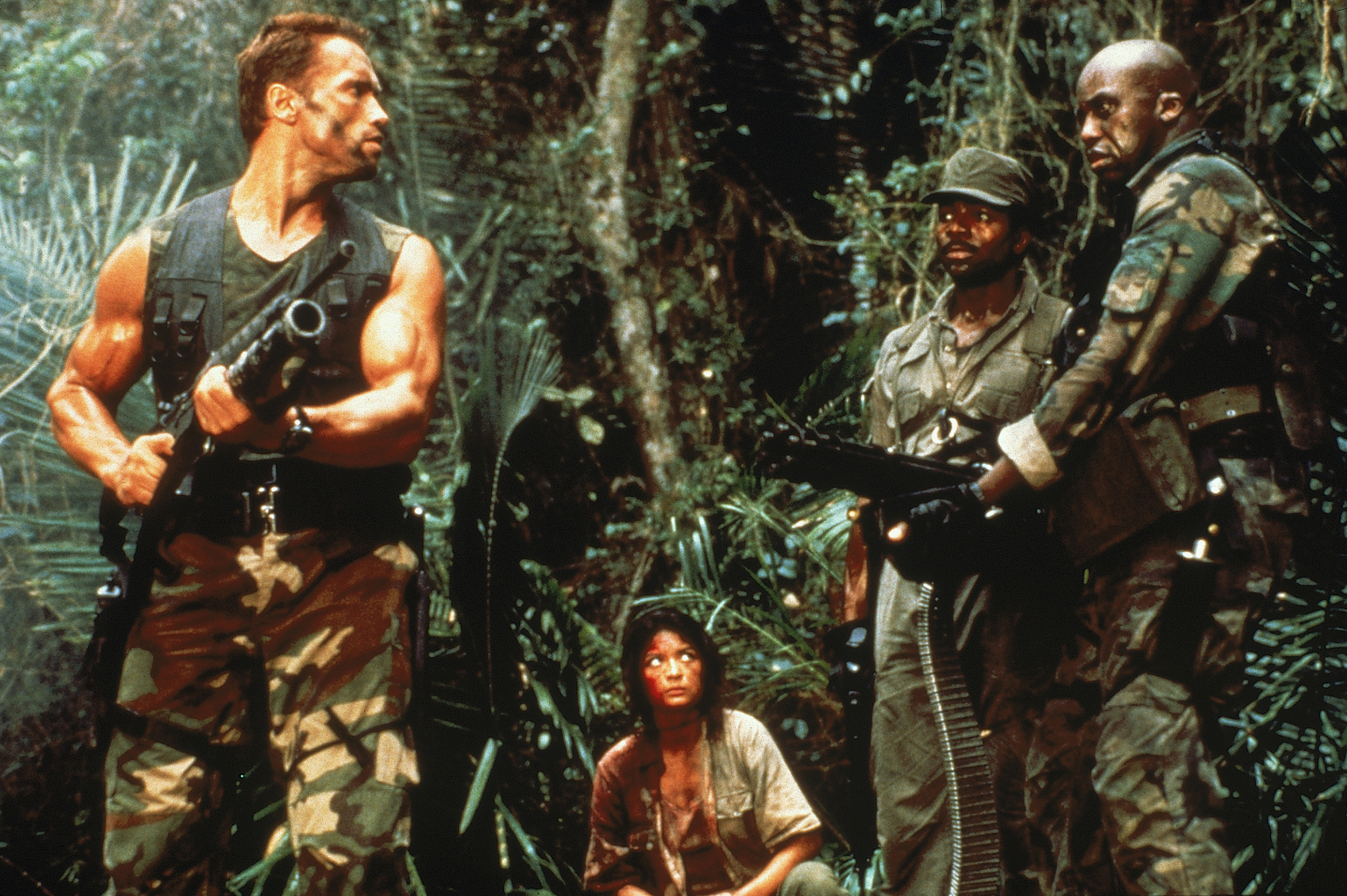 Arnold Schwarzenegger, Carl Weathers, Elpidia Carrillo, and Bill Duke in Predator (1987)