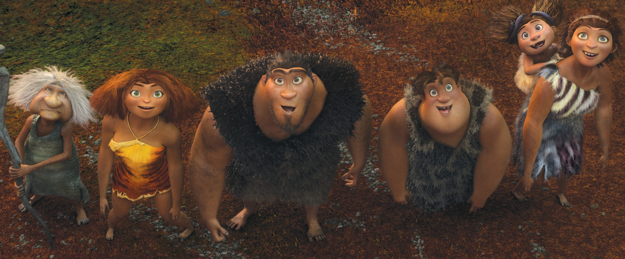 Nicolas Cage, Catherine Keener, Cloris Leachman, Clark Duke, Randy Thom, and Emma Stone in The Croods (2013)