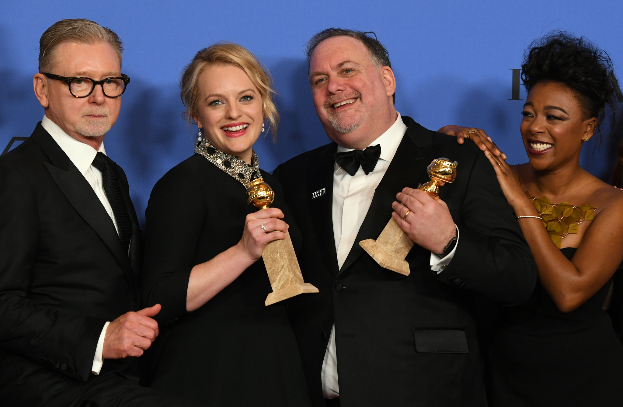 Elisabeth Moss, Warren Littlefield, Bruce Miller, and Samira Wiley at an event for 75th Golden Globe Awards (2018)