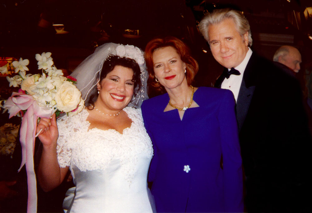 Susan Slome with JoBeth Williams and John Larroquette on the set of Payne "Wedding Fever"