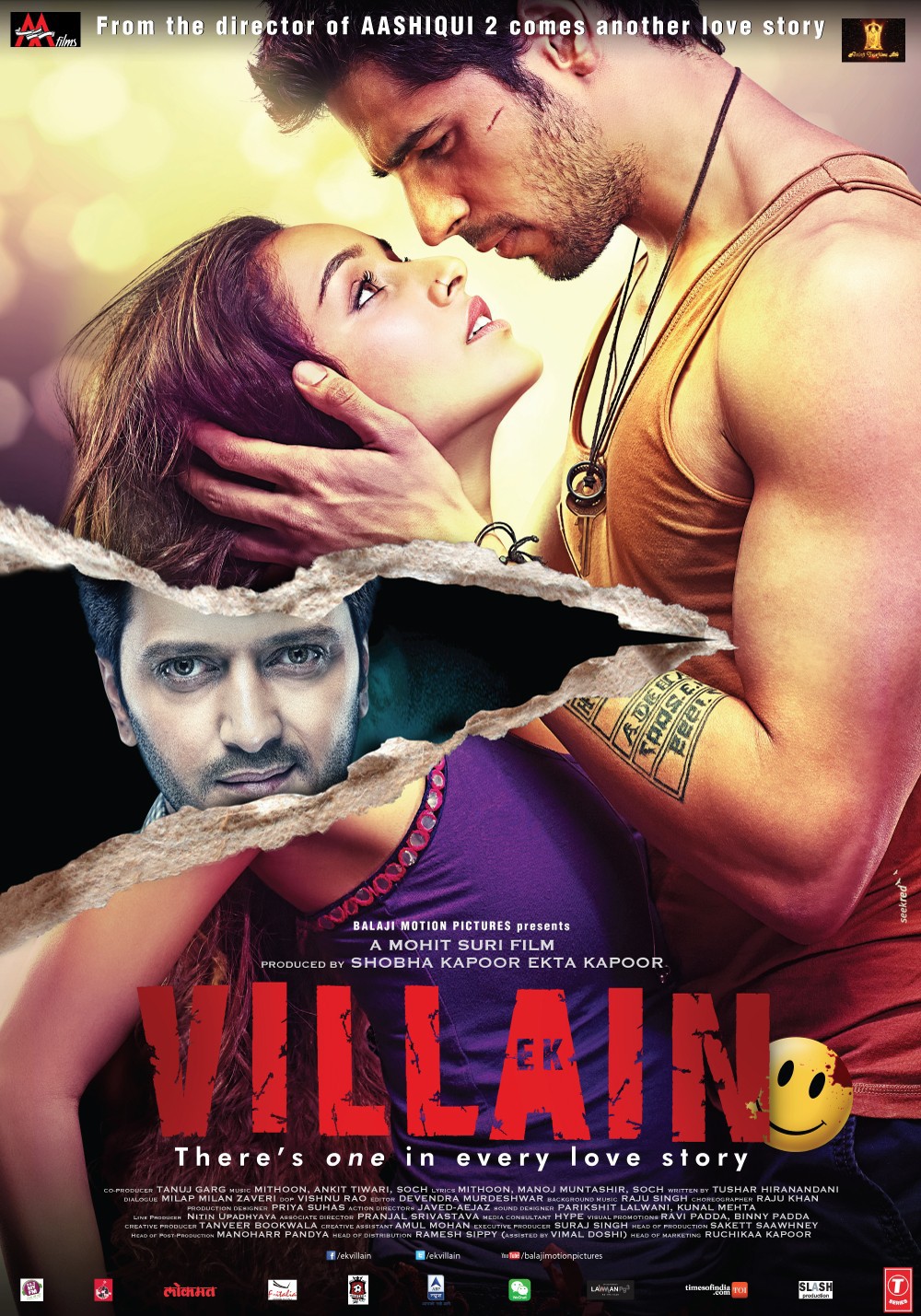 Riteish Deshmukh, Sidharth Malhotra, and Shraddha Kapoor in The Villain (2014)