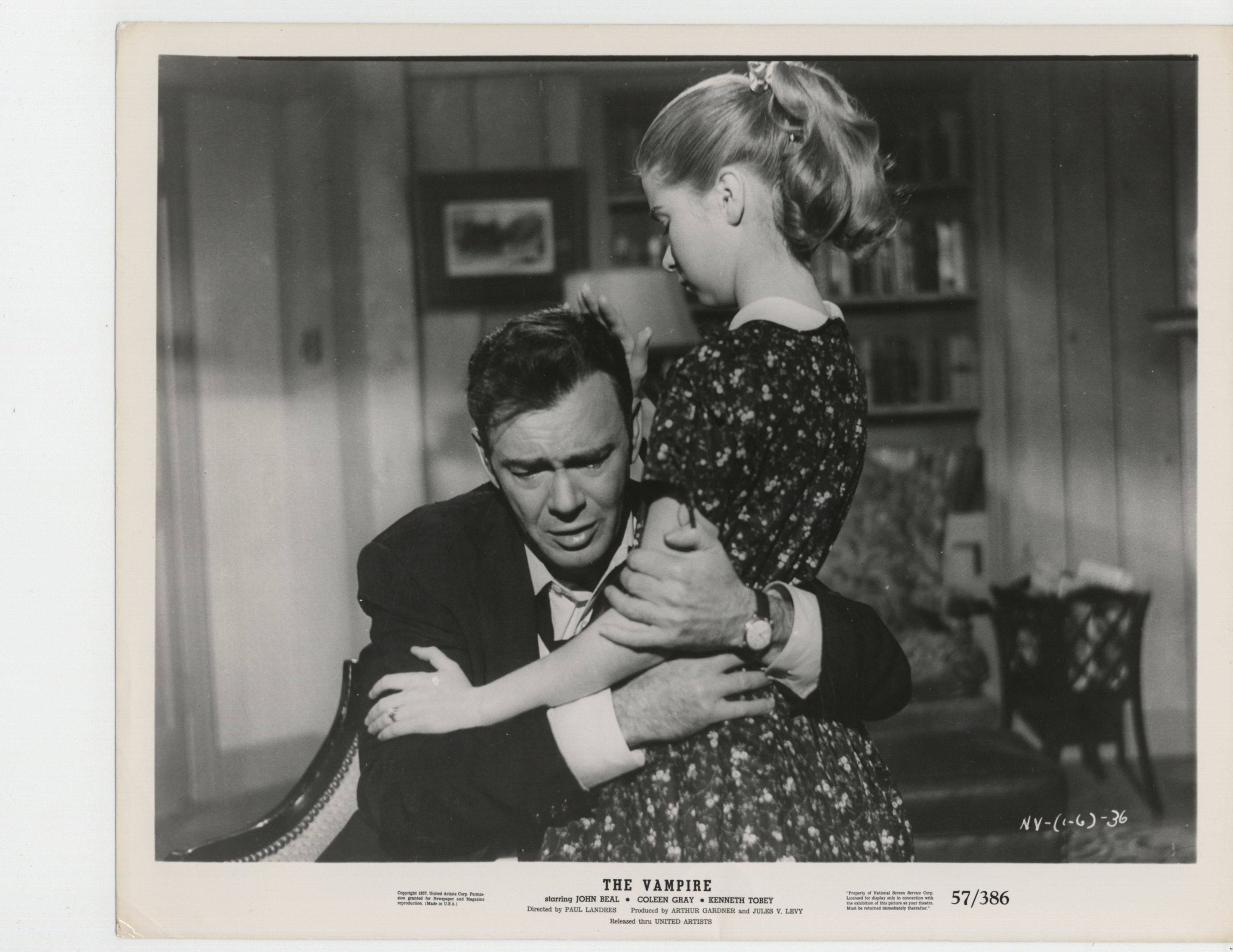 John Beal and Lydia Reed in The Vampire (1957)