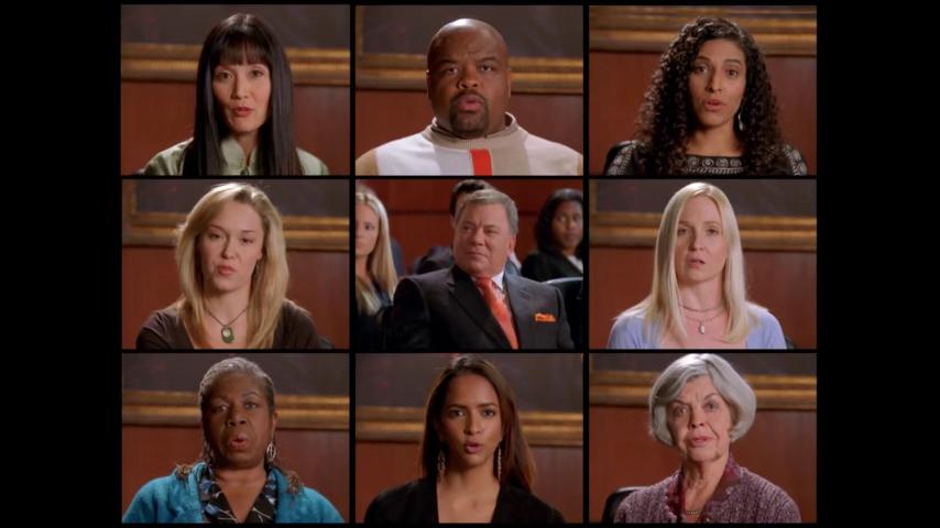 William Shatner, Carol Herman, Carolyn Lawrence, Baadja-Lyne Odums, Suzanne Whang, Lakshmi Manchu, Dennis Chavis, Michele Moreno, and Valerie Vaile in Boston Legal (2004)