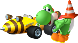 Yoshi, with the Bumble V, in Mario Kart 7.