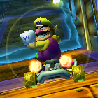 Wario performing a trick.