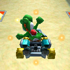 Yoshi performing a trick.