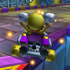 Wario performing a trick.