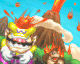 The course icon, depicting Wario and Donkey Kong being hit by Lava Boulders