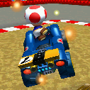 Toad performing a trick in Mario Kart 7. Compressed.