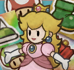 Photo of Princess Peach in her Paper Mario: Sticker Star appearance, seen aboard The Princess Peach in Paper Mario: The Origami King.