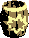 Sprite of a Blast Barrel from Donkey Kong Land on the Super Game Boy, as it appears in Landslide Leap bonus 2 and Button Barrel Blast