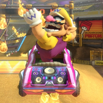 Wario performing a trick. Mario Kart 8.