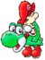 Artwork of Yoshi and Baby Mario in Super Mario World 2: Yoshi's Island (Reused for Yoshi's Island: Super Mario Advance 3)