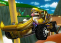 Wario using his Offroader on Mushroom Gorge