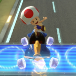 Toad performing a trick. Mario Kart 8.