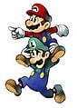 Mario and Luigi about to perform a Spin Jump.