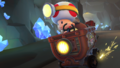 Captain Toad drifting in the Clanky Kart on N64 Choco Mountain R