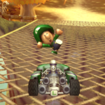 Baby Luigi performing a Trick in Mario Kart Wii