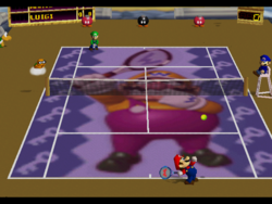 Wario court in the game Mario Tennis (Nintendo 64).