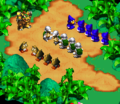 Goomba looks over her line of troops in Rose Way in Super Mario RPG: Legend of the Seven Stars.