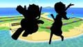 Silhouettes of Mario (Swimwear) and Rosalina (Swimwear) on SNES Koopa Troopa Beach 2