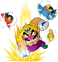 Wario uses the Earthshake Punch in Wario Land: Shake It!