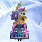 Roy Koopa performing a trick. Mario Kart 8.