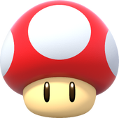 Artwork of a Dash Mushroom in Super Mario Party. Also used for Super Mushroom in Super Mario Bros. Wonder, and Mushroom for Super Mario Party Jamboree.