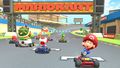 Baby Mario cheering at the starting line on 3DS Toad Circuit R