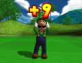 Luigi receiving a  9 in Mario Golf: Toadstool Tour