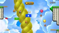 Screenshot of Mario in Boost Block Coin Stalk, a Boost Mode Challenge Mode in New Super Mario Bros. U.