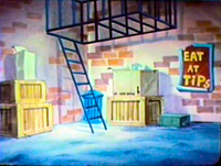 An advertisment for Eat at Tip's in the Saturday Supercade episode "How Much is That Gorilla in the Window?"