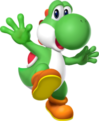 Artwork of Yoshi for Mario Party DS (reused for Mario Kart Wii, Mario & Sonic at the Olympic Winter Games and Super Mario Run)